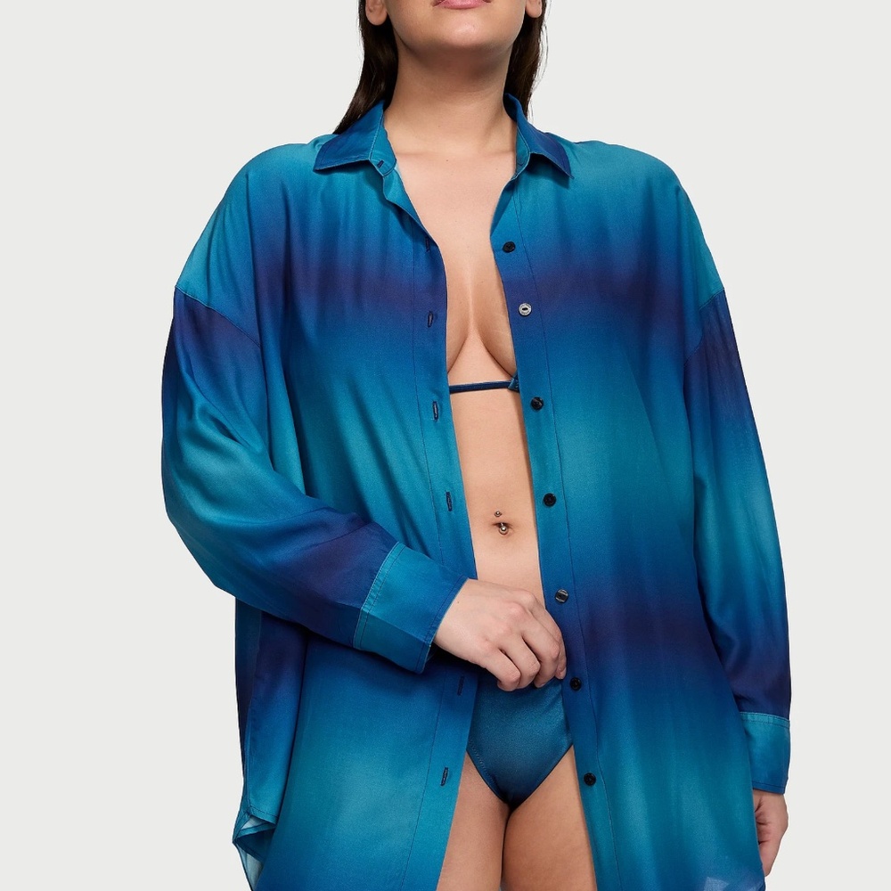 NWT Victorias Secret Boyfriend Shirt Dress Swim Coverup BLUE OMBRE